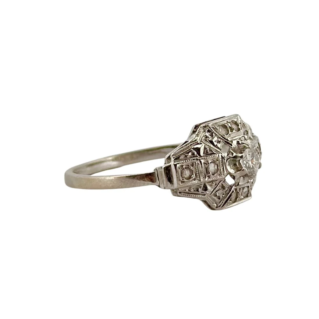 Bague Art déco en or blanc et diamant - Image 3