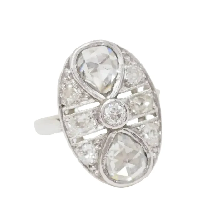 Bague Pompadour en or blanc, platine et diamants - Image 6