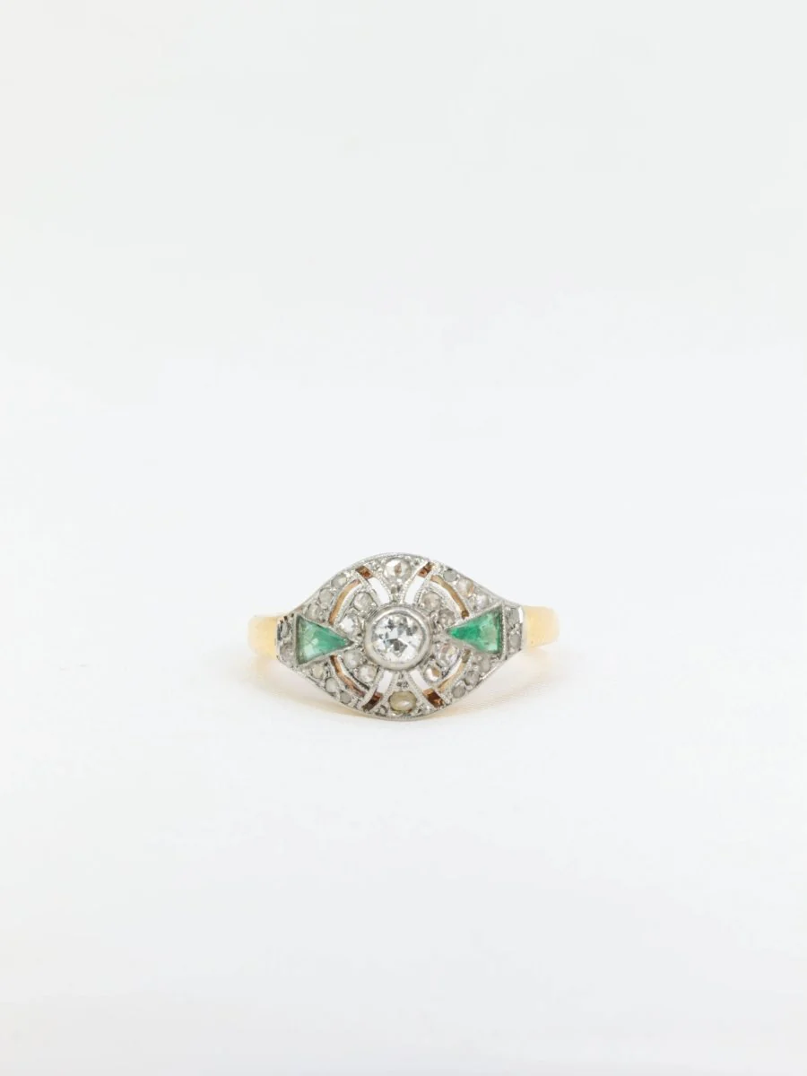 Bague Art-Déco en or, diamants et émeraudes - Image 2