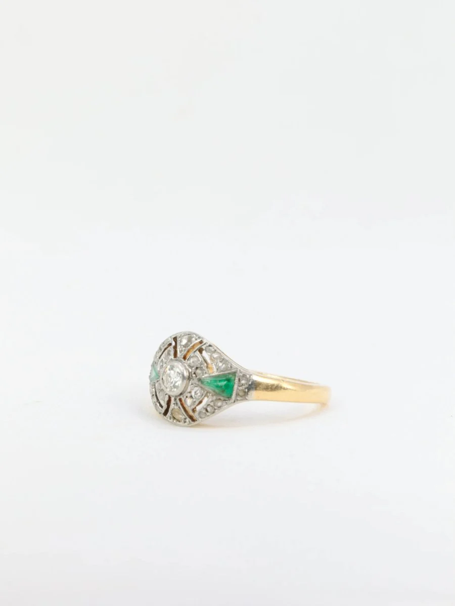 Bague Art-Déco en or, diamants et émeraudes - Image 6