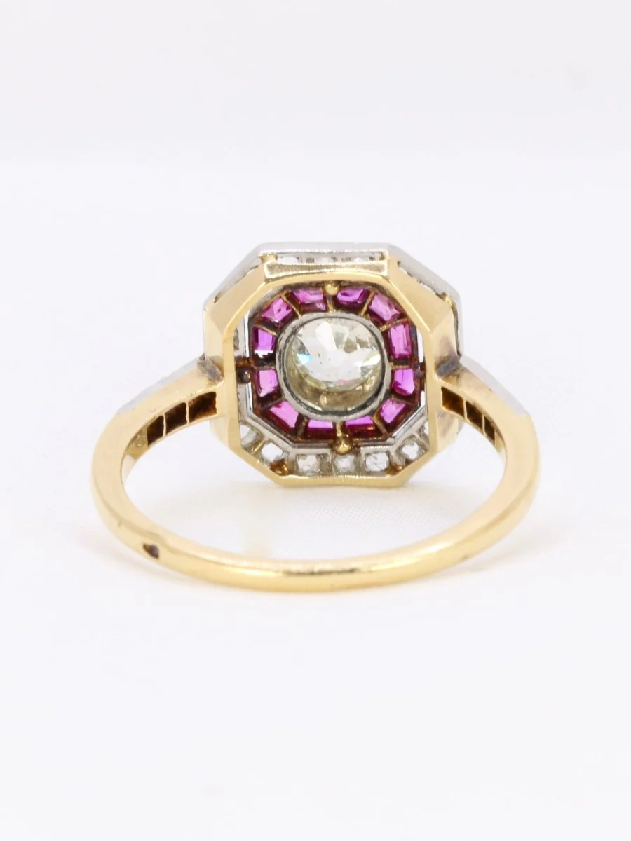 Bague Art Deco or diamants rubis calibrés - Image 6