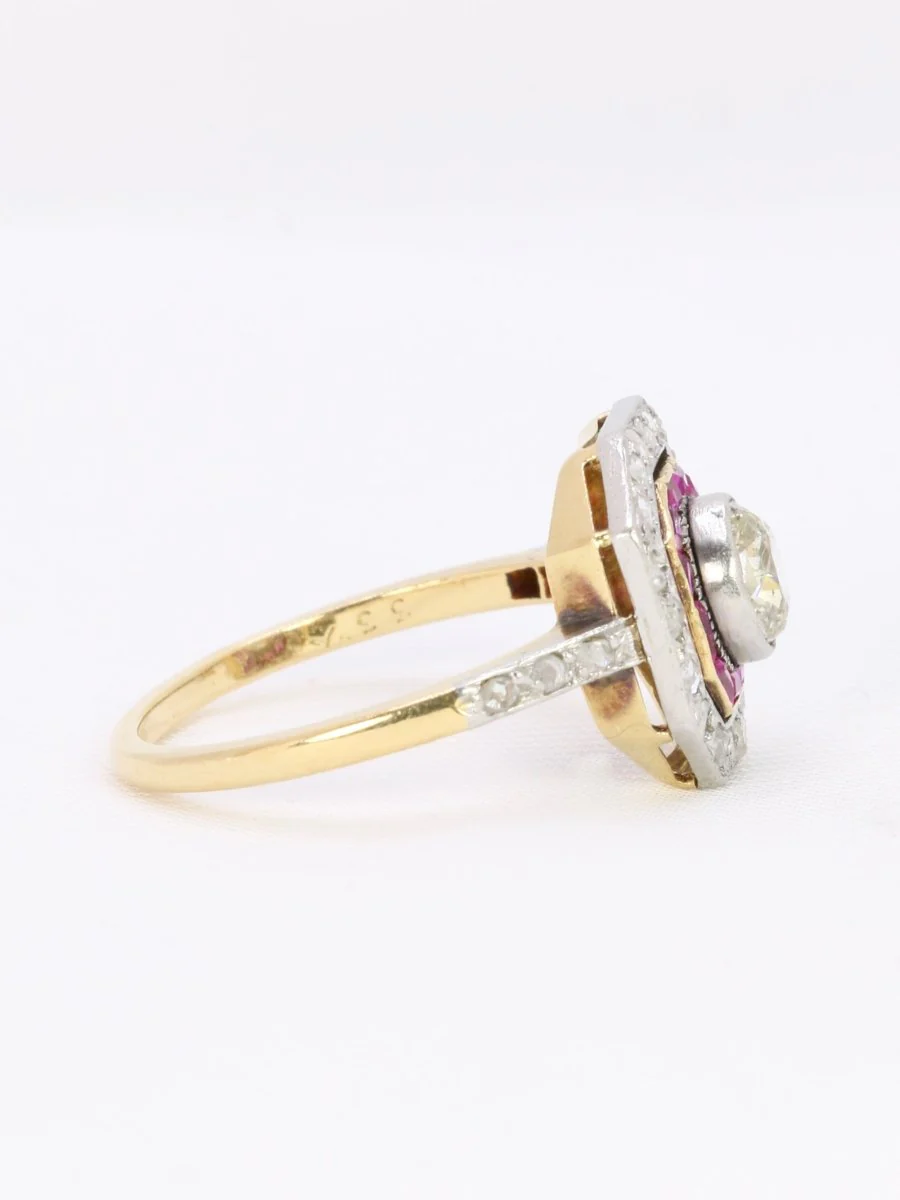 Bague Art Deco or diamants rubis calibrés - Image 7