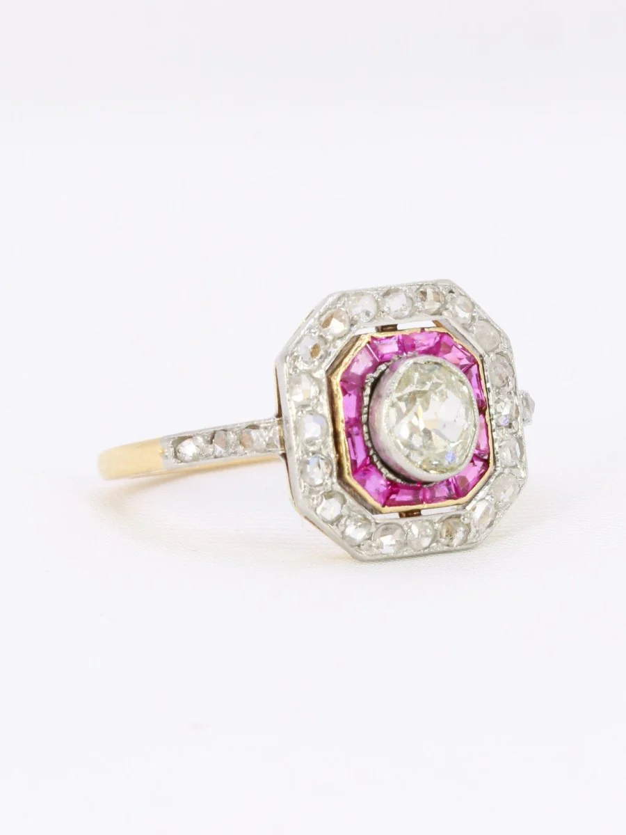 Bague Art Deco or diamants rubis calibrés - Image 8