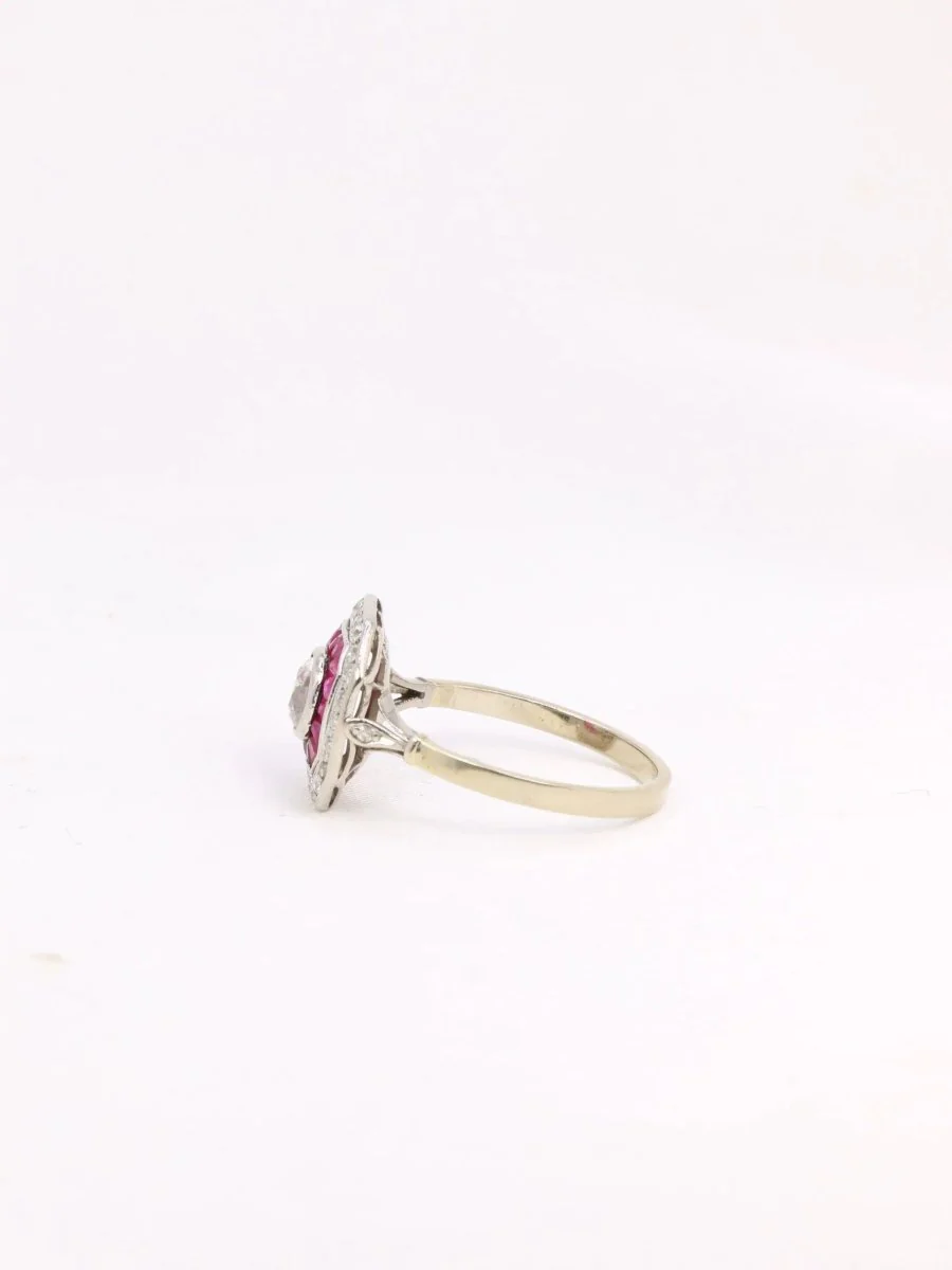 Bague Art Deco diamants taille ancienne rubis calibrés - Image 4