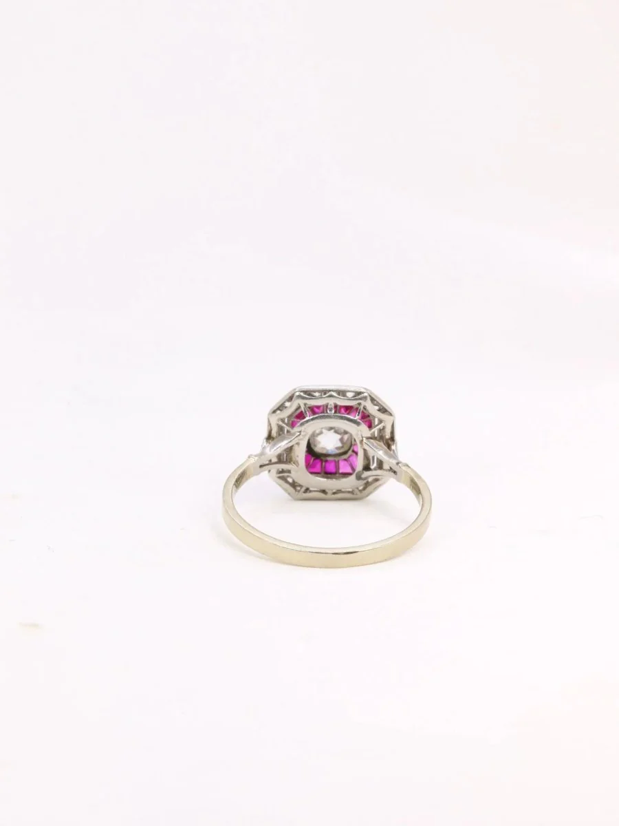 Bague Art Deco diamants taille ancienne rubis calibrés - Image 5