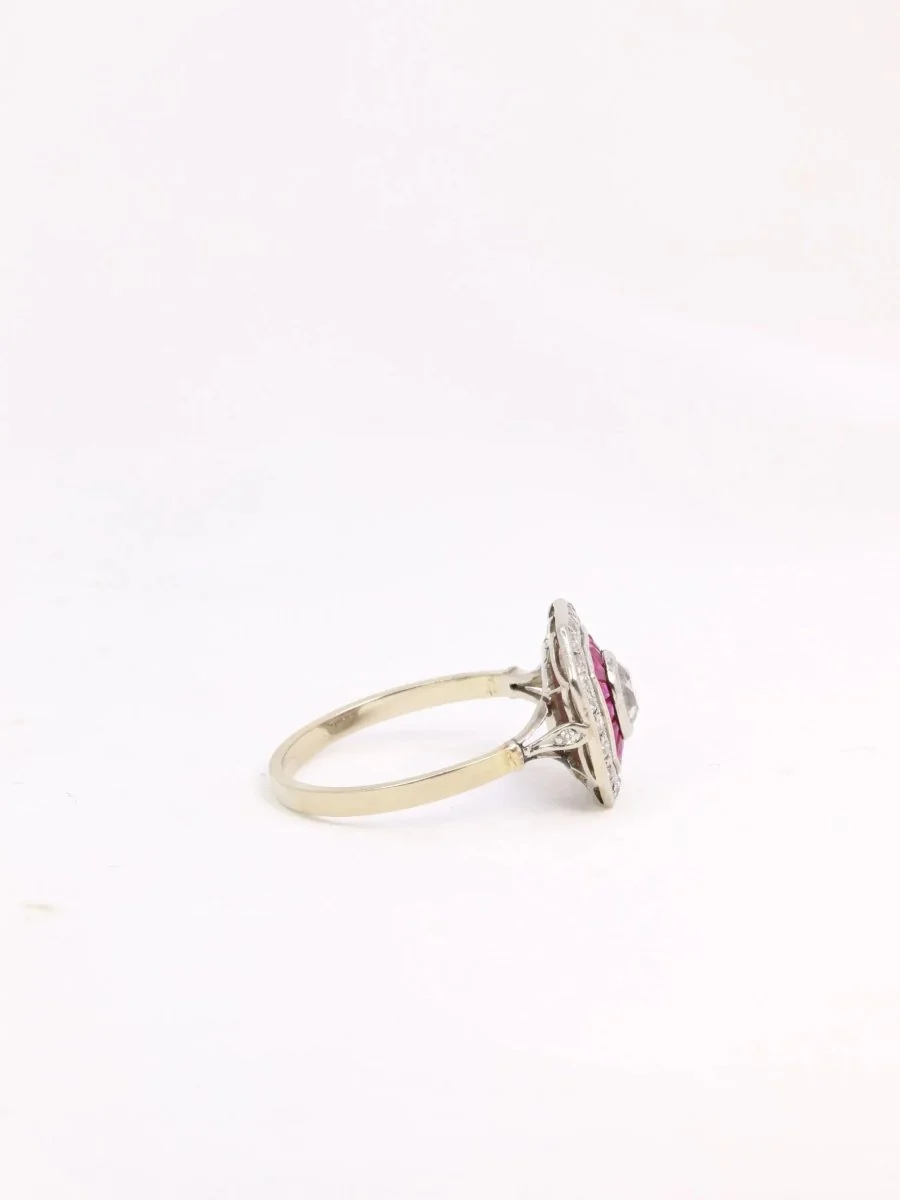 Bague Art Deco diamants taille ancienne rubis calibrés - Image 6