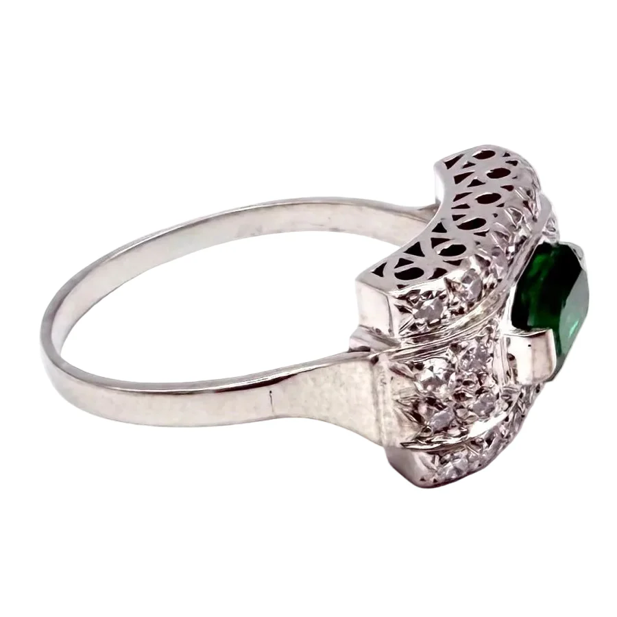 Bague en or blanc, platine, émeraude et diamants - Image 3