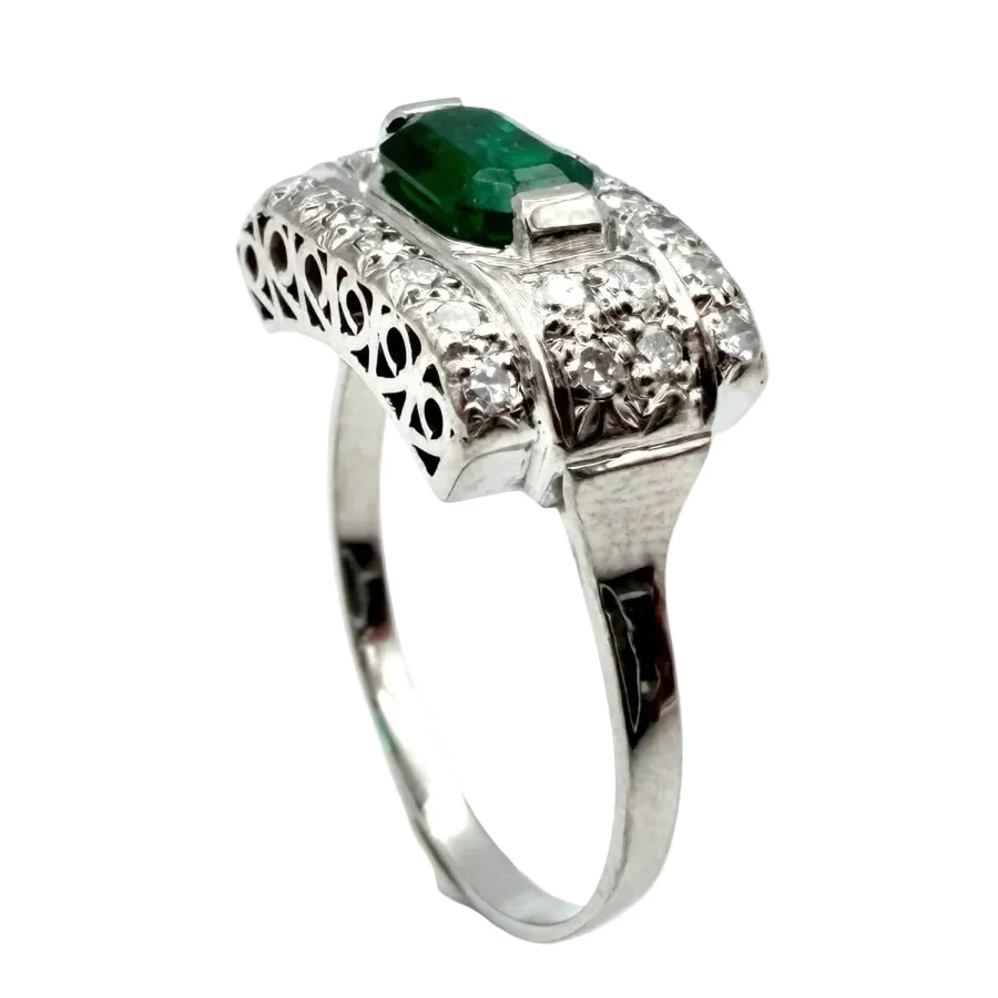 Bague en or blanc, platine, émeraude et diamants - Image 5
