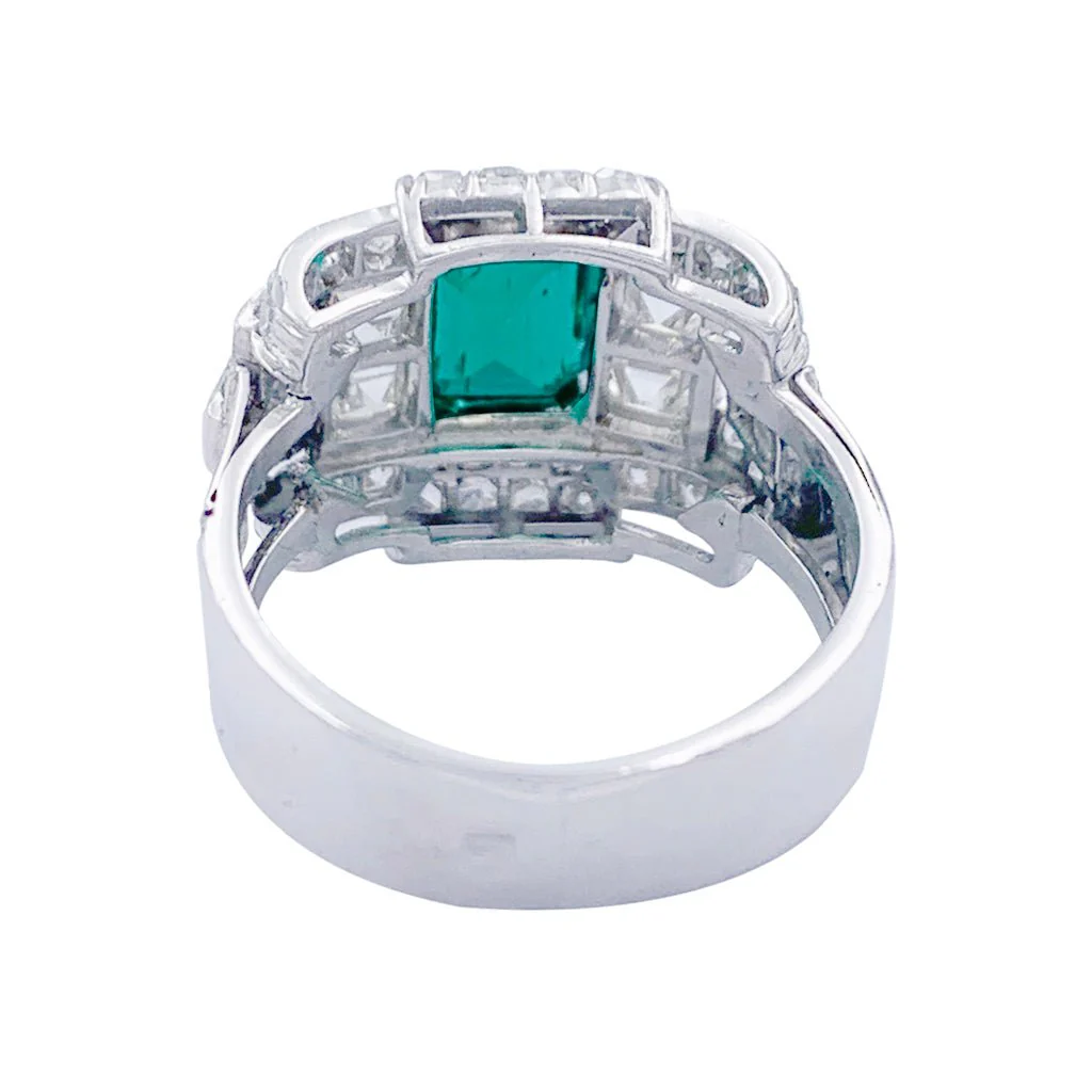 Bague Art Déco en platine, émeraude et diamants - Image 2