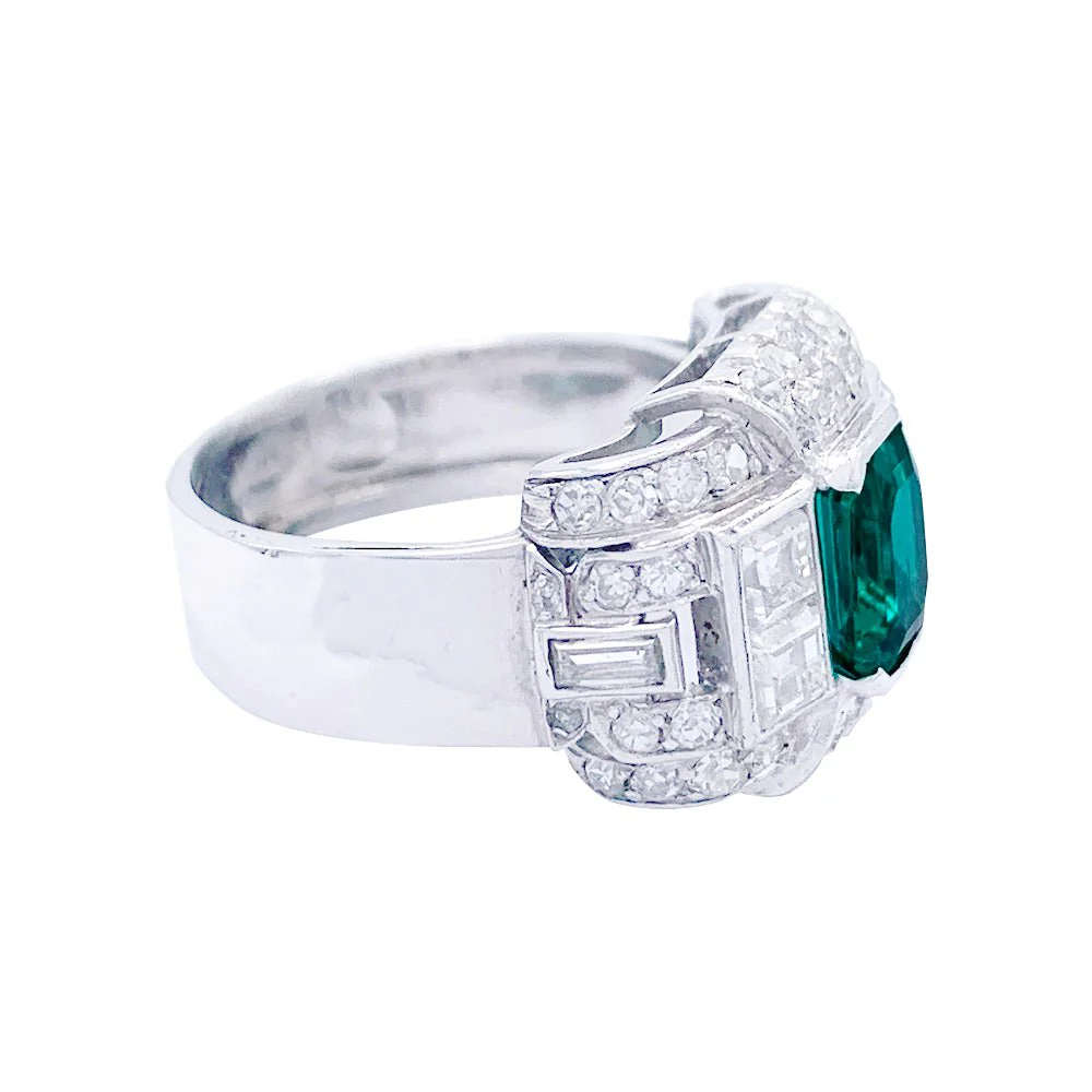 Bague Art Déco en platine, émeraude et diamants - Image 3