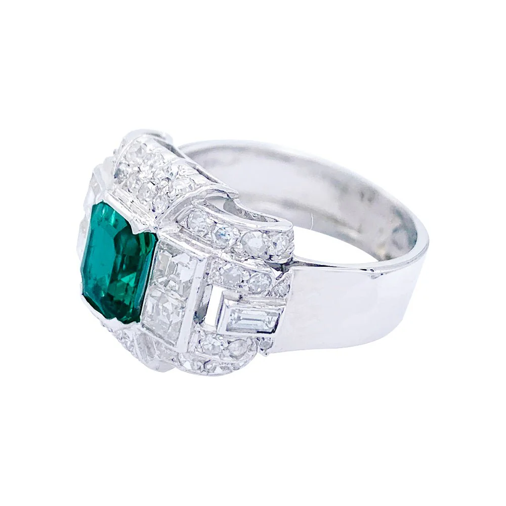 Bague Art Déco en platine, émeraude et diamants - Image 6