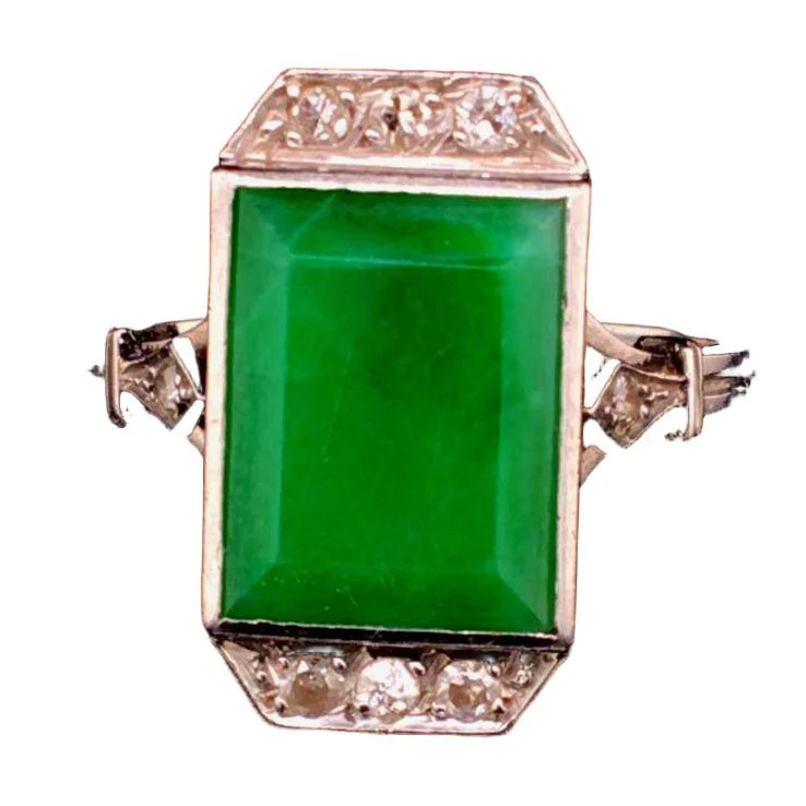 Bague en platine, jade, et diamants - Image 2