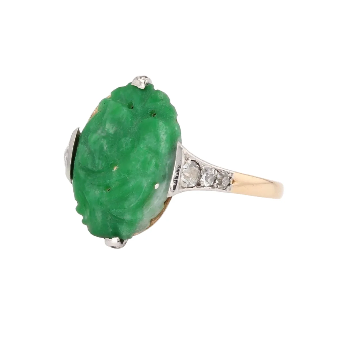 Bague Dôme en platine, or jaune, jade, et diamants - Image 3