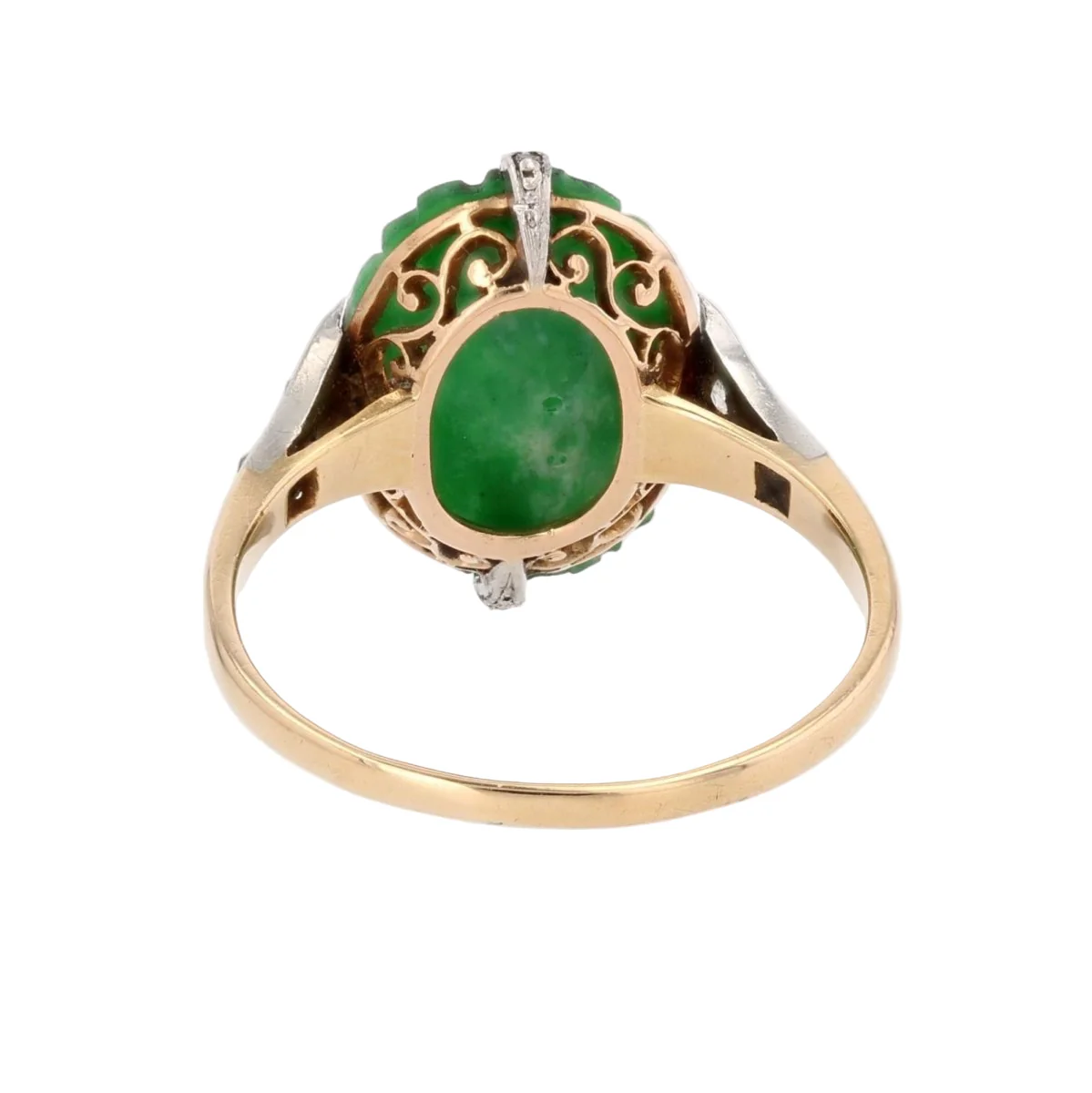 Bague Dôme en platine, or jaune, jade, et diamants - Image 4
