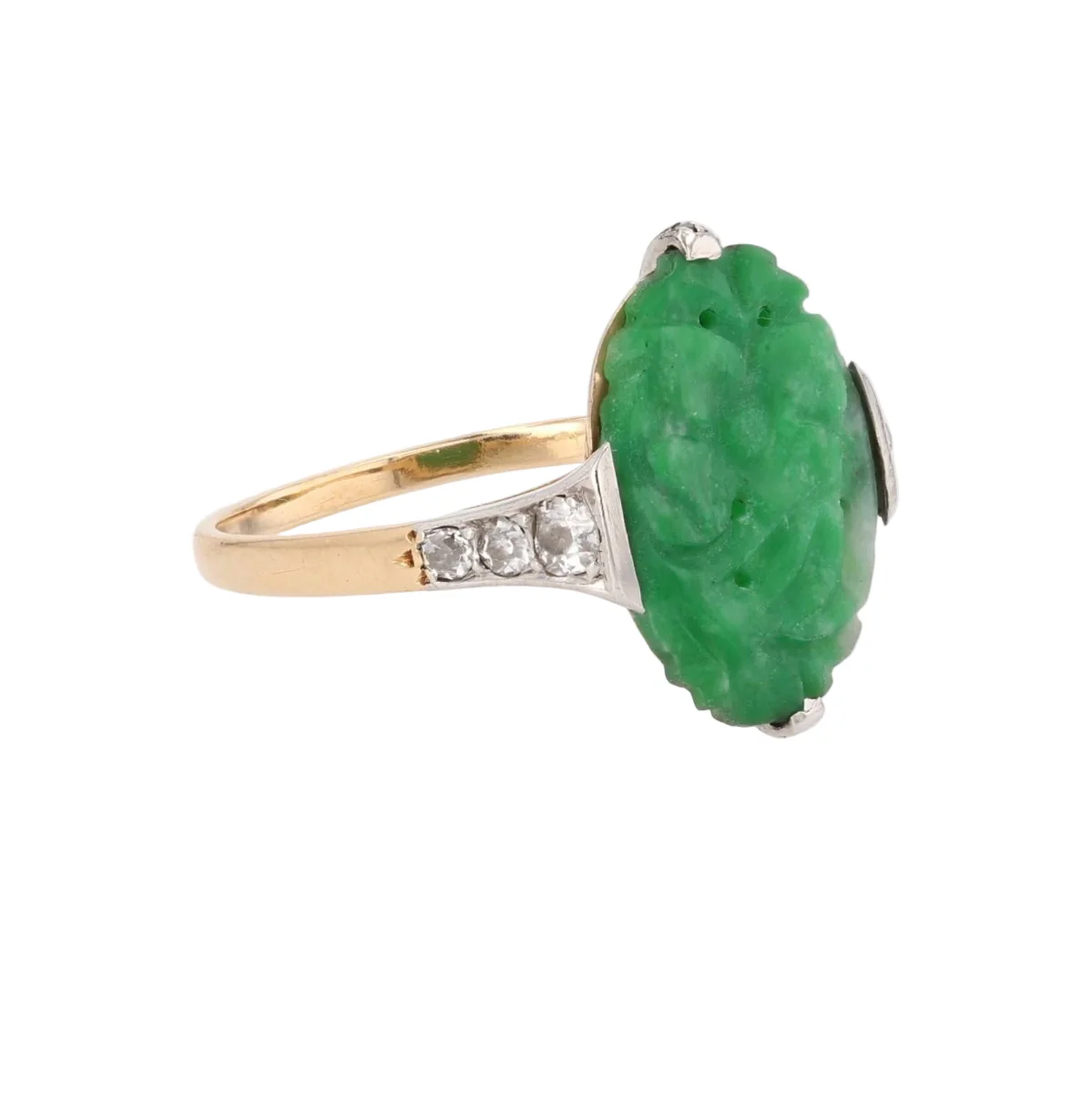 Bague Dôme en platine, or jaune, jade, et diamants - Image 5