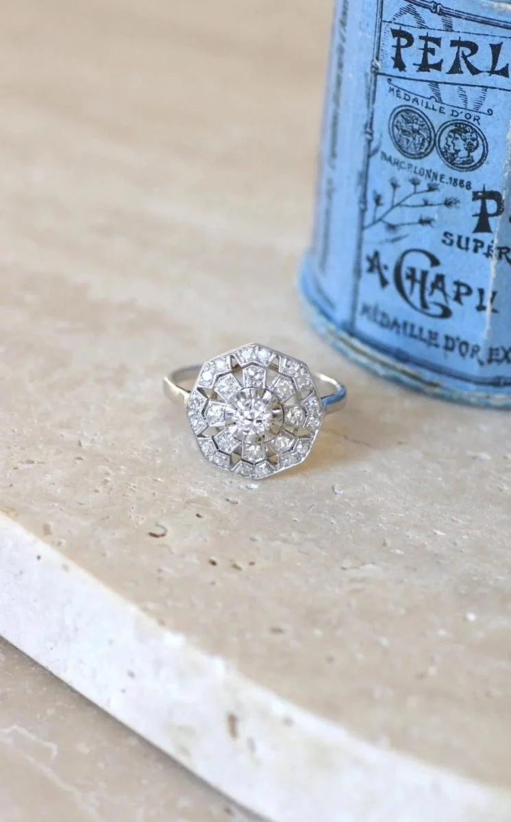 Bague Art Déco Octogonale Diamants