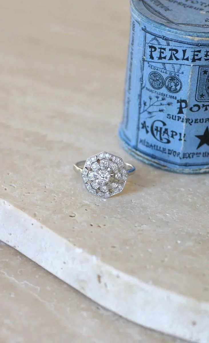 Bague Art Déco Octogonale Diamants - Image 10