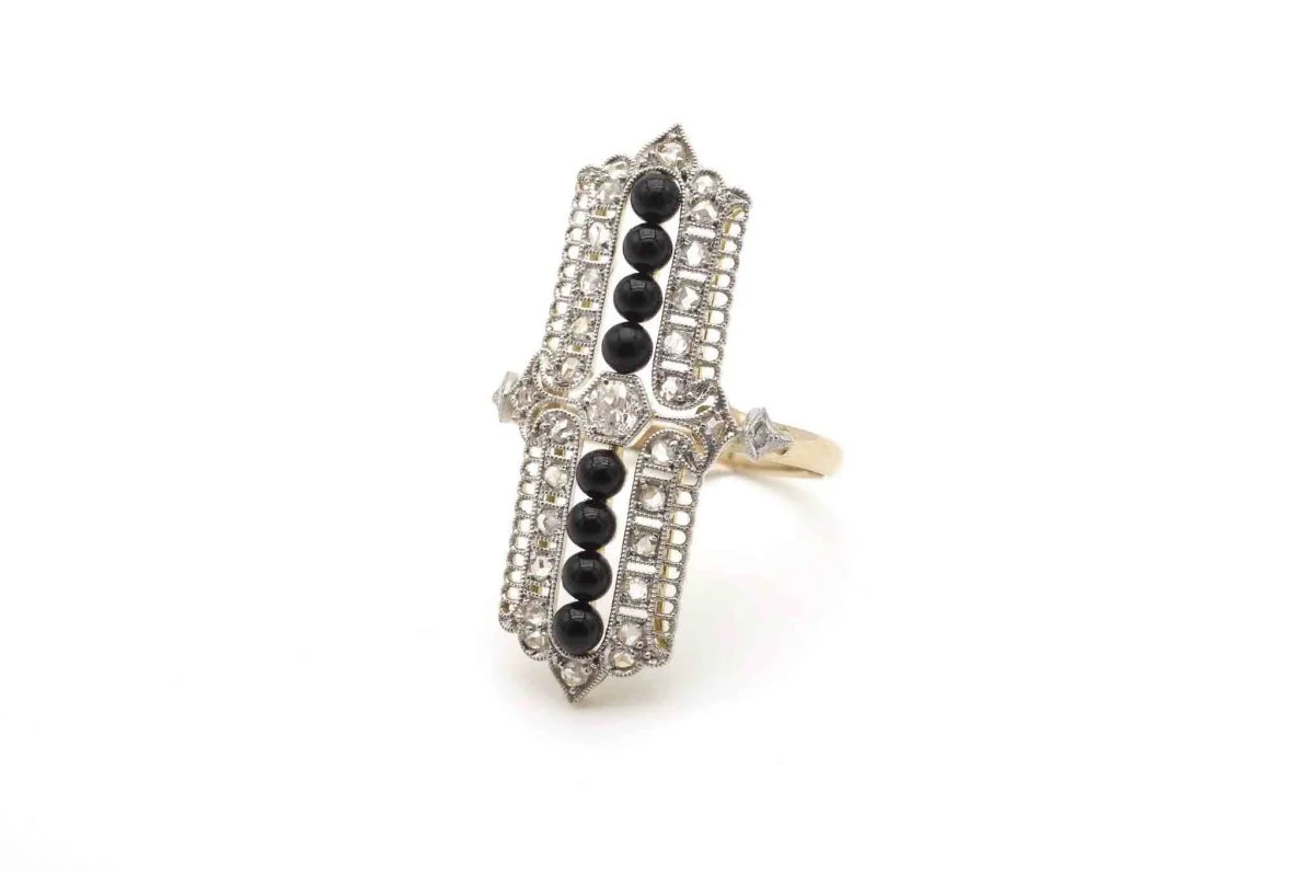 Bague Art déco onyx et diamants
