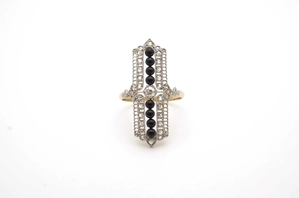 Bague Art déco onyx et diamants - Image 2