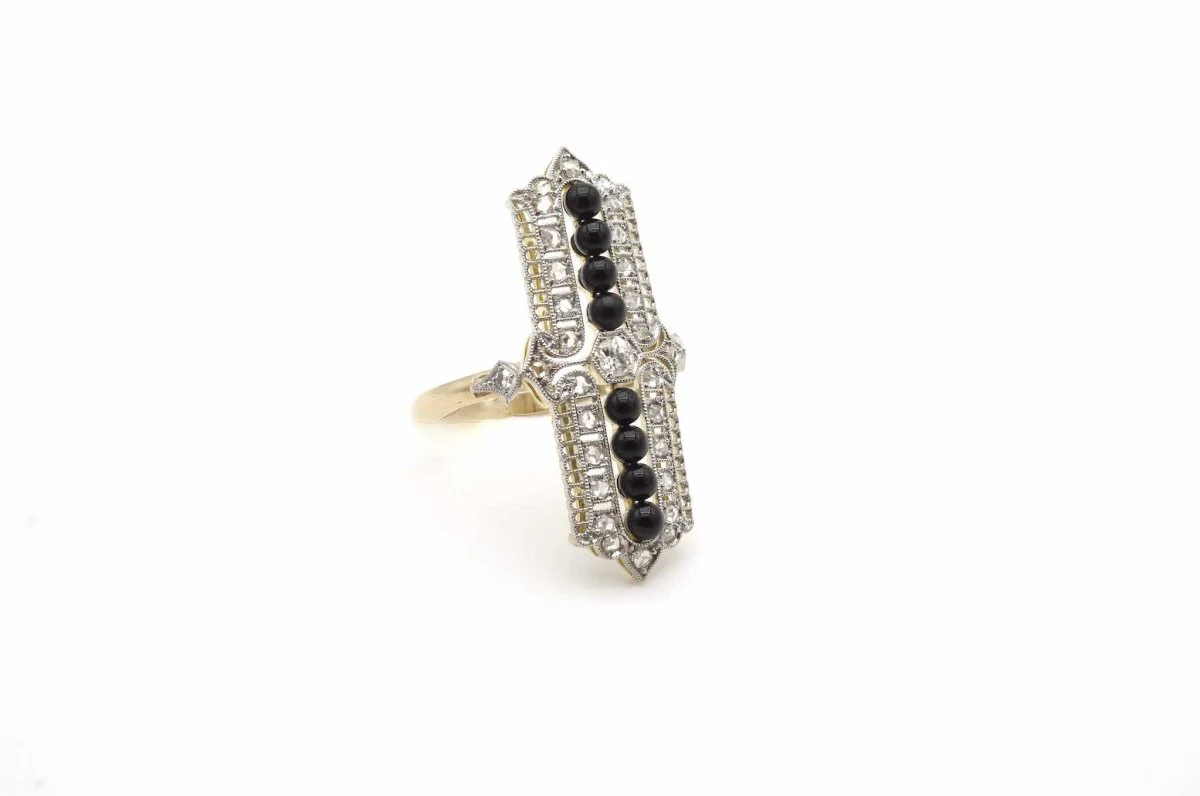 Bague Art déco onyx et diamants - Image 3