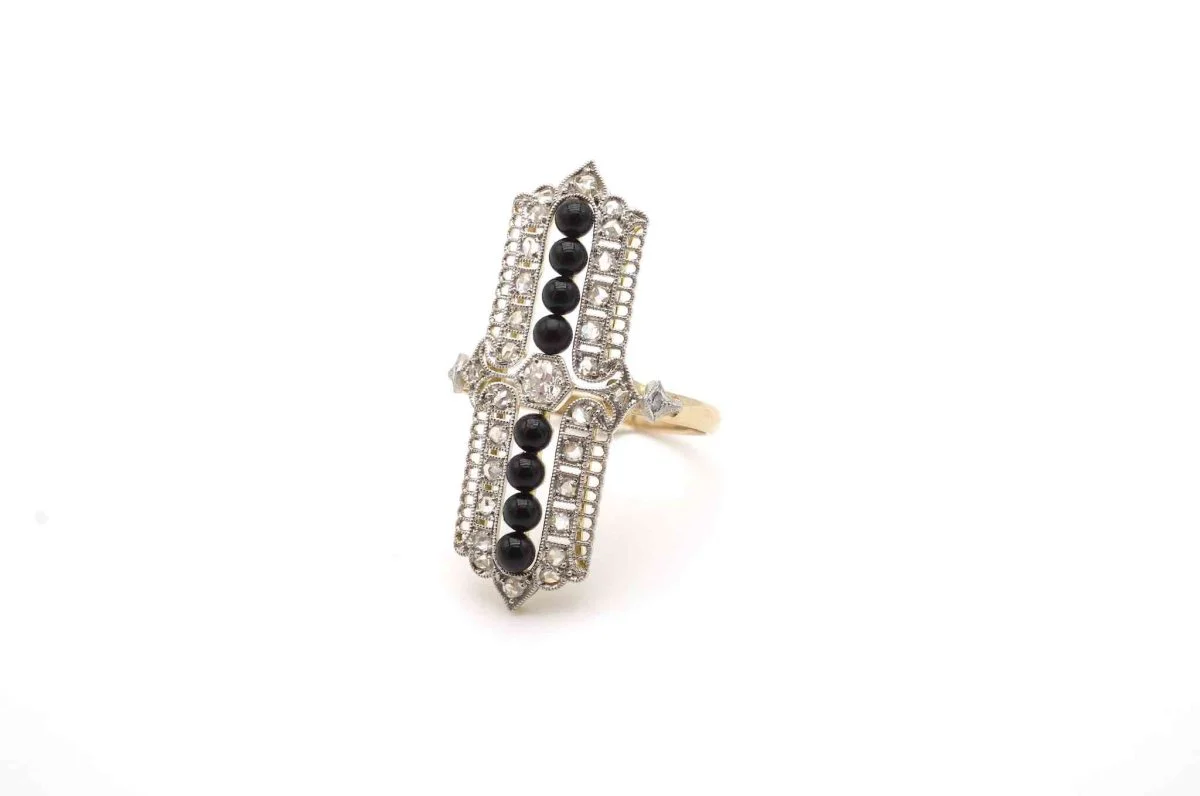 Bague Art déco onyx et diamants - Image 4