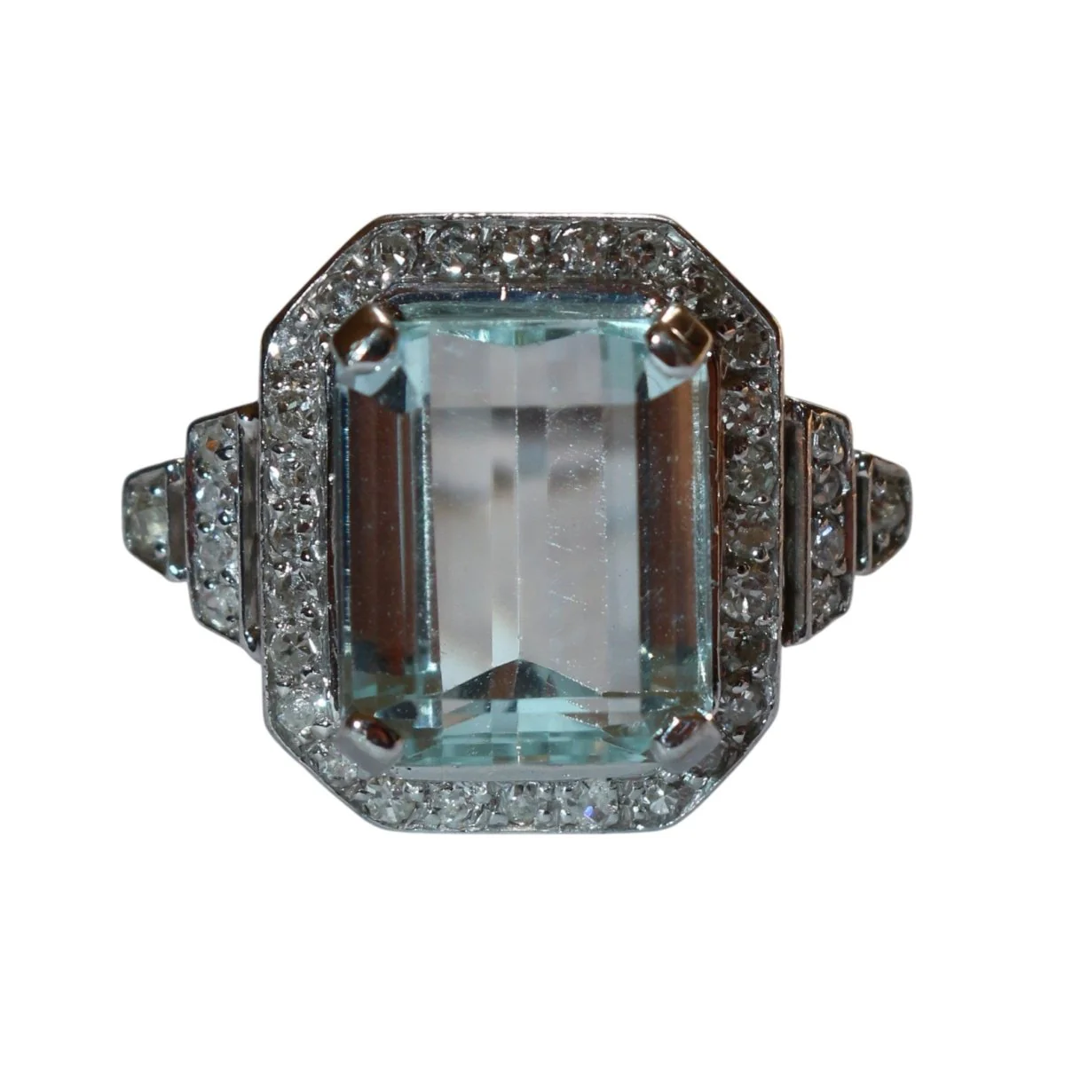 Bague Entourage en or blanc, aigue-marine et diamants - Image 6