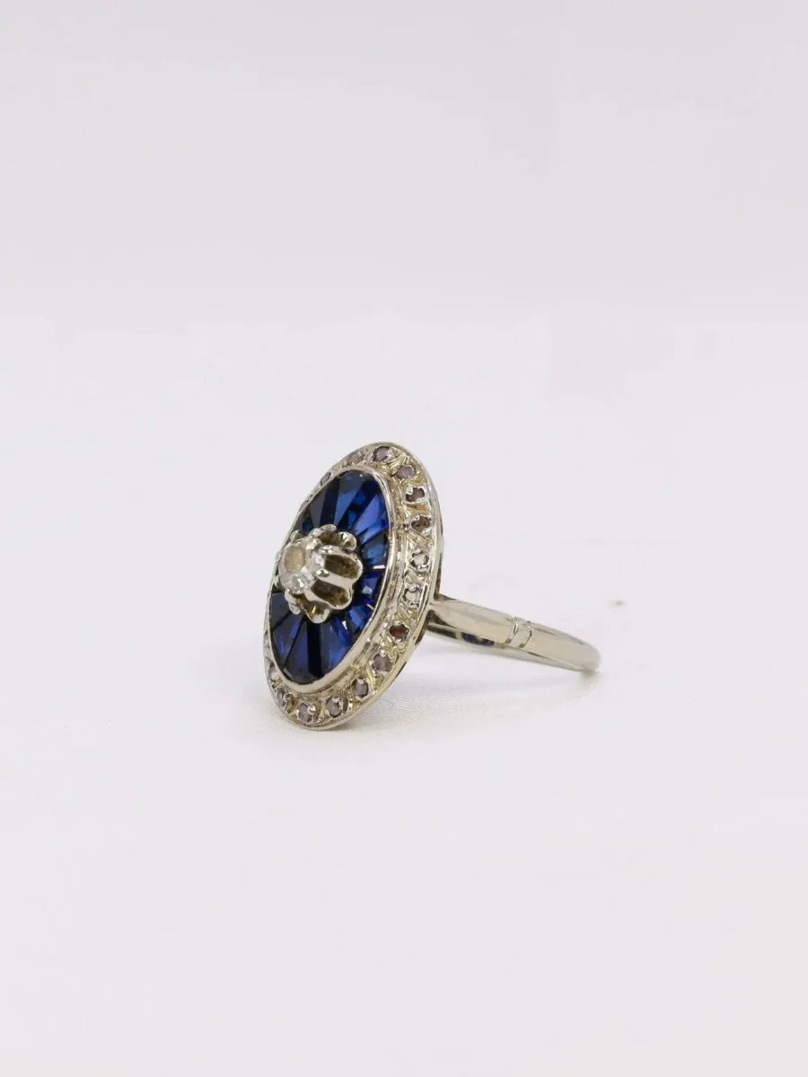 Bague Art Déco ovale saphirs diamants - Image 3