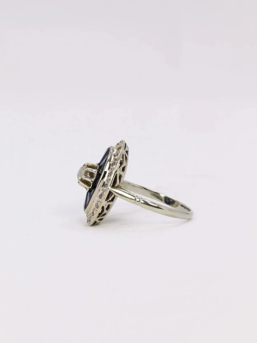 Bague Art Déco ovale saphirs diamants - Image 4
