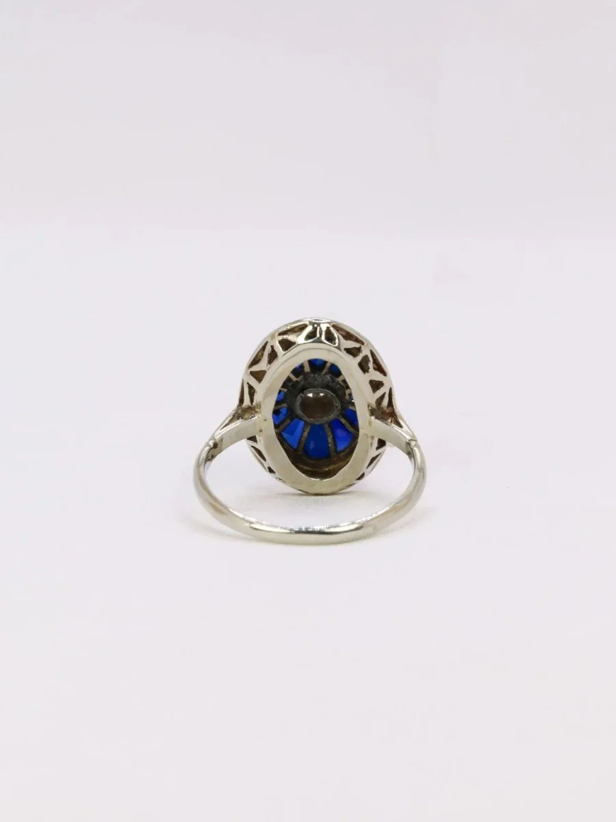 Bague Art Déco ovale saphirs diamants - Image 5