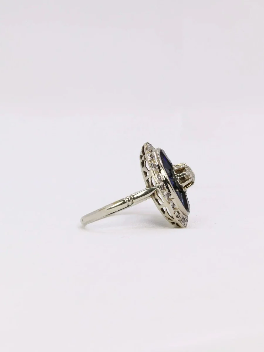Bague Art Déco ovale saphirs diamants - Image 6