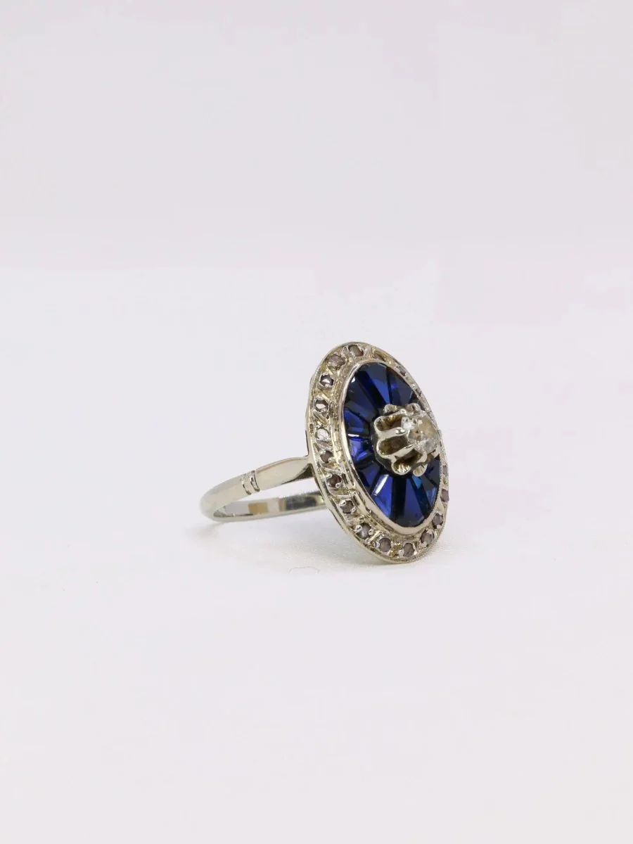 Bague Art Déco ovale saphirs diamants - Image 7