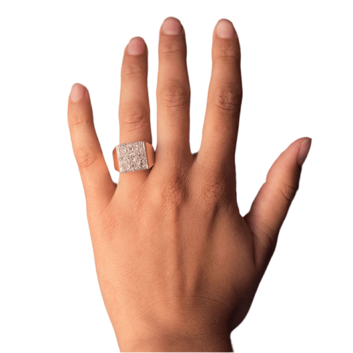 Bague Chevalière en or rose, platine et diamants - Image 2