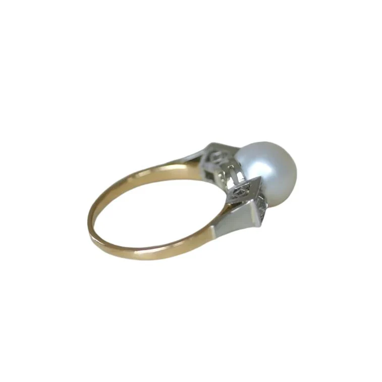 Bague Art Déco en or jaune, perle et diamants - Image 3