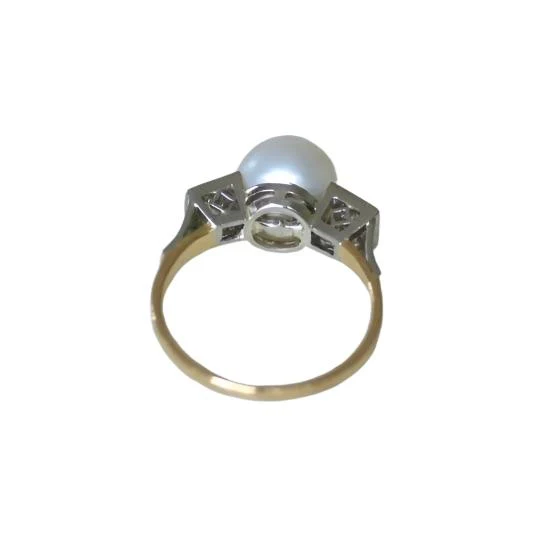 Bague Art Déco en or jaune, perle et diamants - Image 4