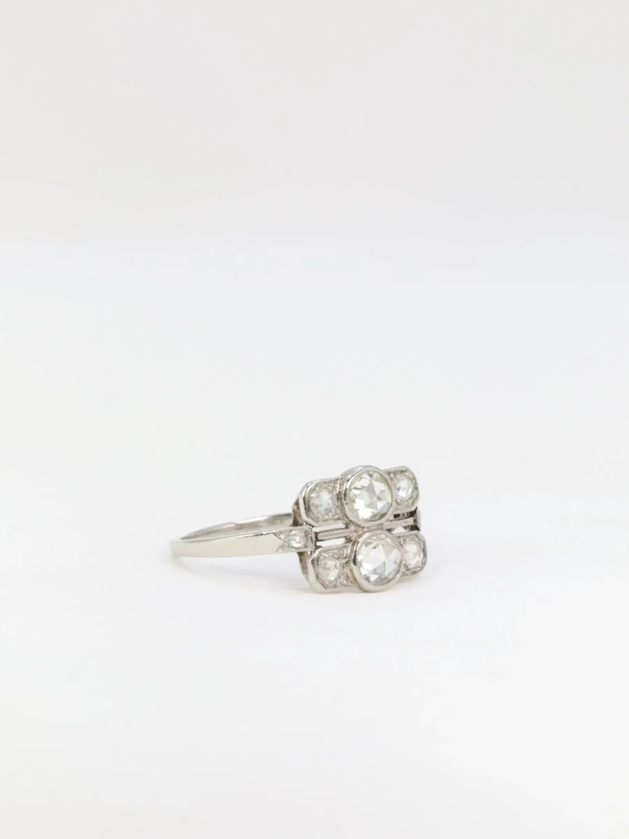 Bague Art Déco Platine et Diamants Taillés en Rose - Image 3