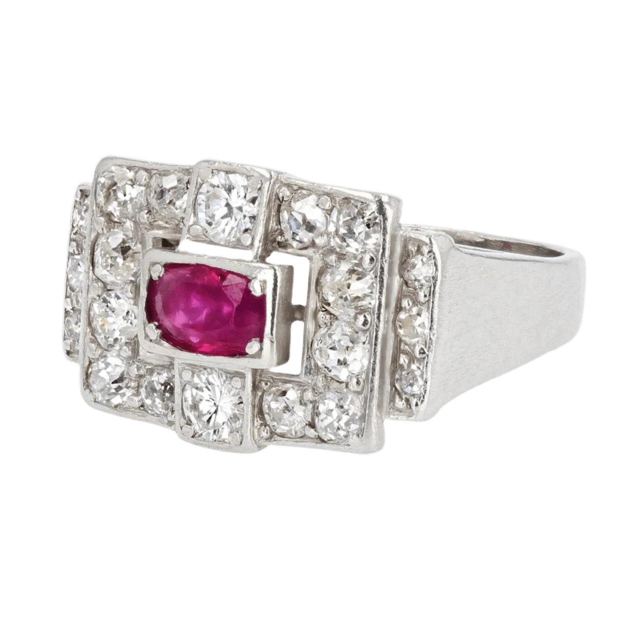 Bague Pavée en platine, rubis et diamants - Image 2