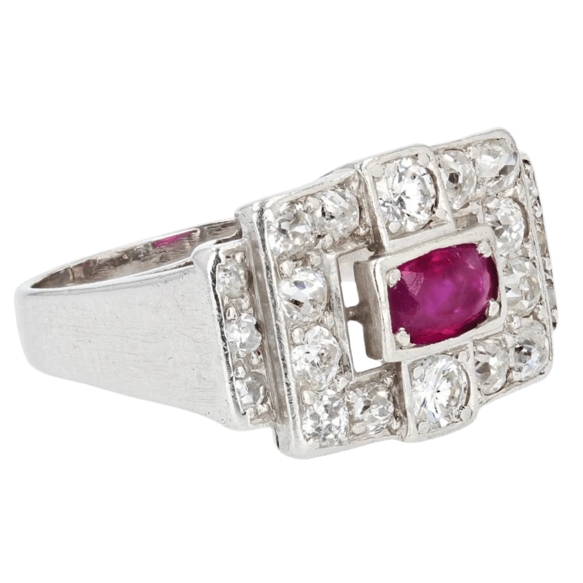 Bague Pavée en platine, rubis et diamants - Image 4
