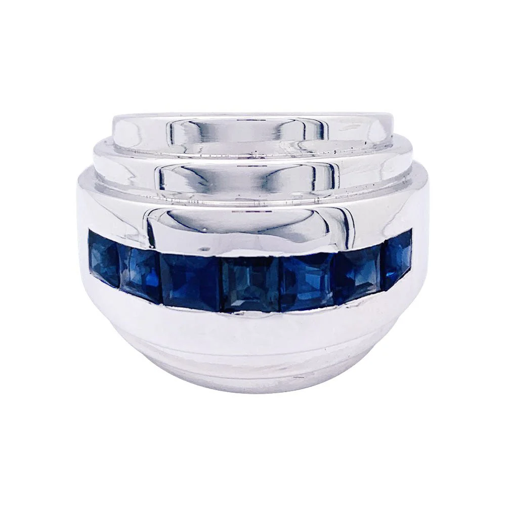 Bague Art déco, platine, saphirs calibrés. - Image 2