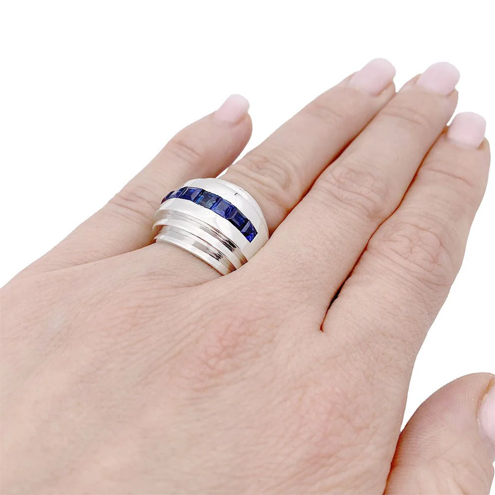 Bague Art déco, platine, saphirs calibrés. - Image 4