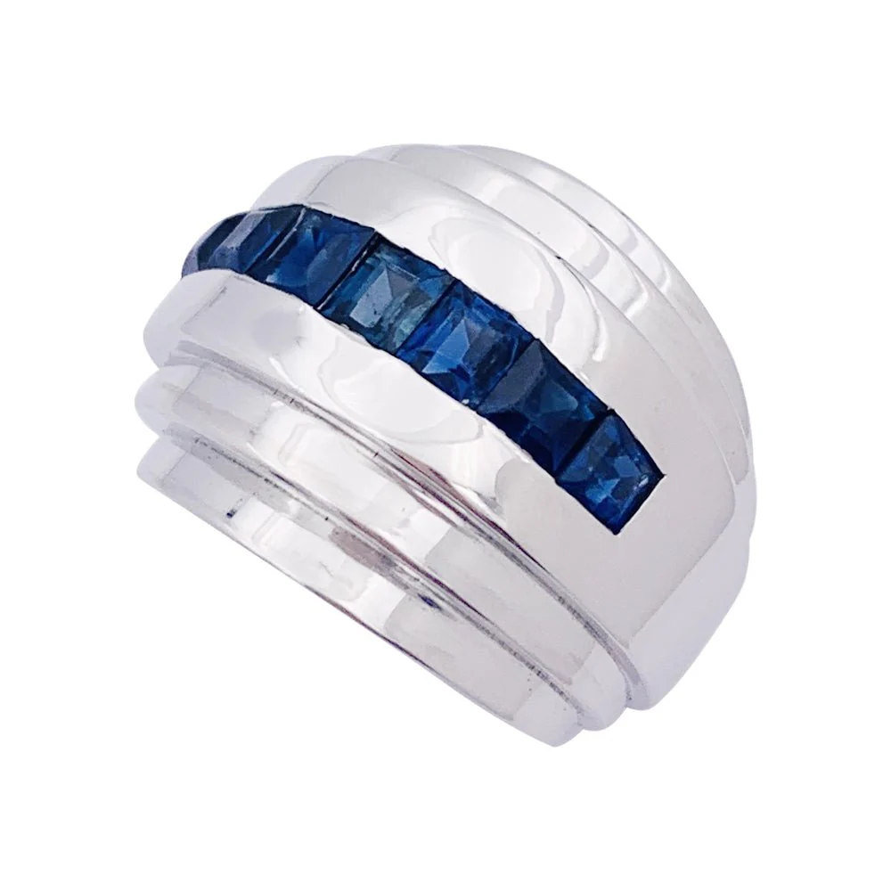 Bague Art déco, platine, saphirs calibrés. - Image 5