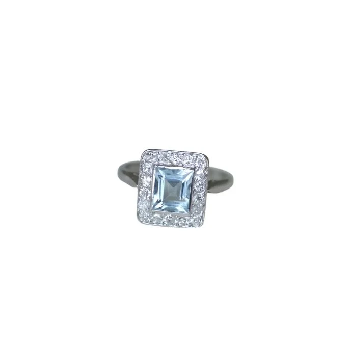Bague Art Déco Aigue-Marine et Diamants