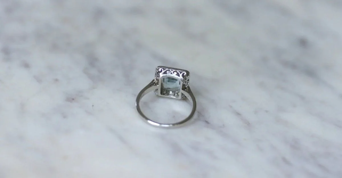 Bague Art Déco Aigue-Marine et Diamants - Image 4