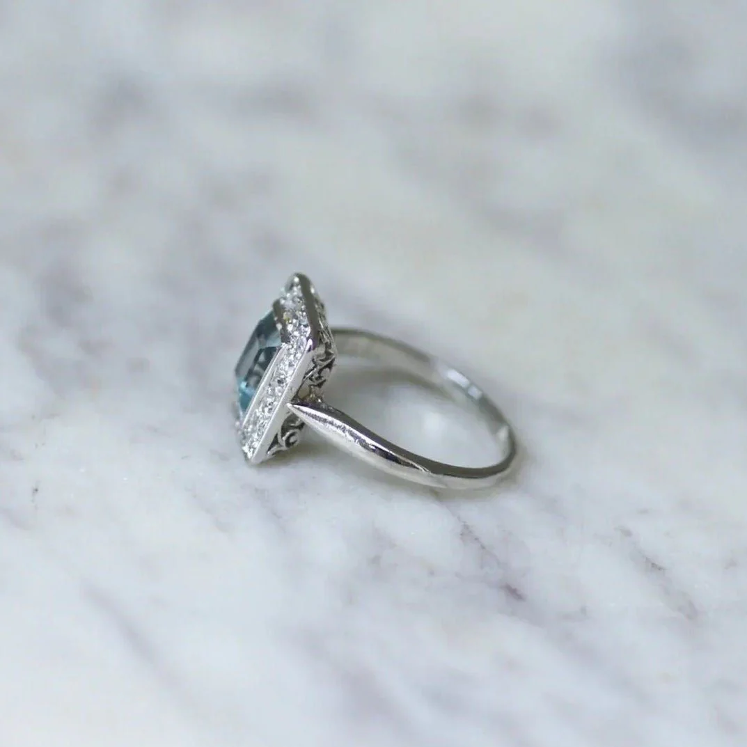 Bague Art Déco Aigue-Marine et Diamants - Image 5