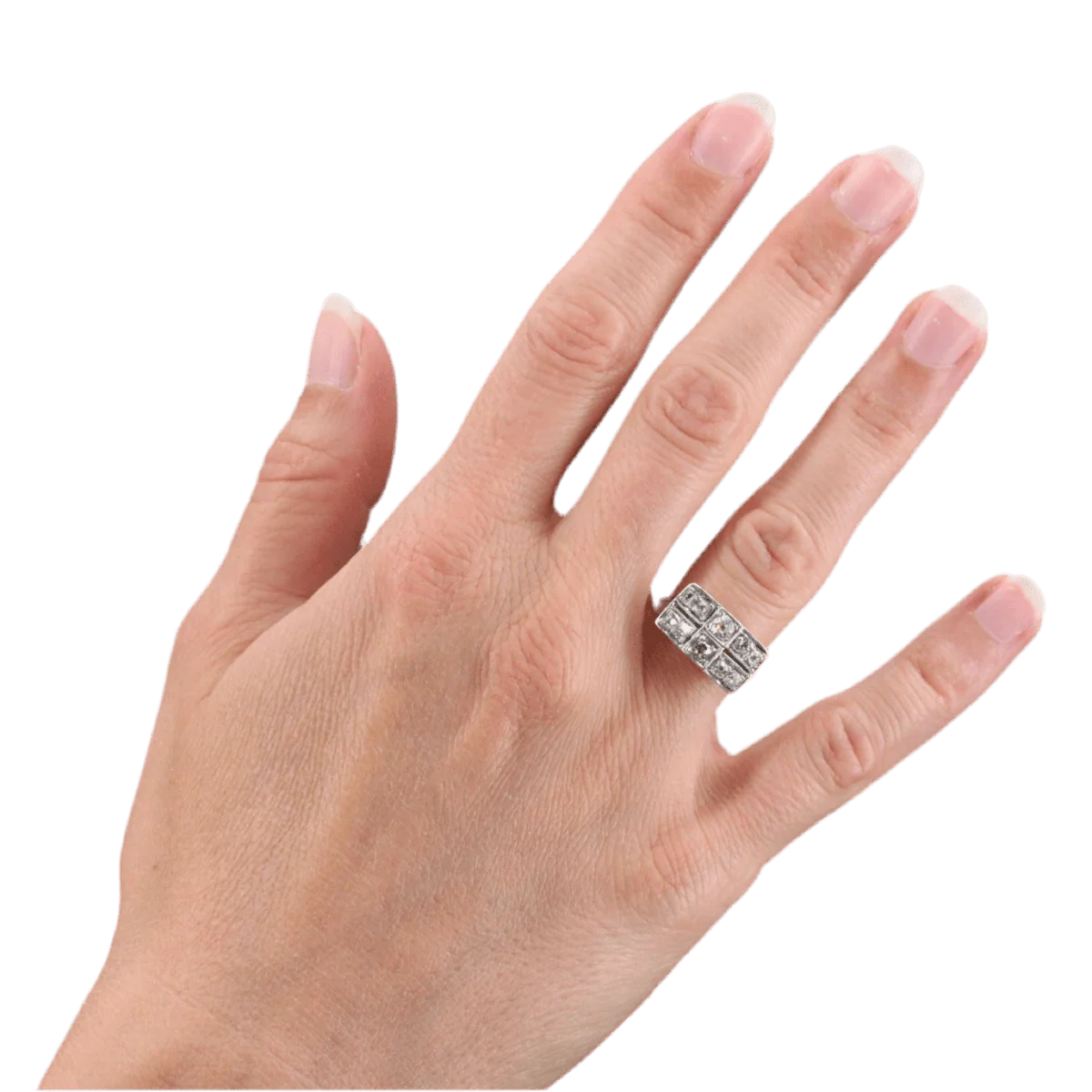 Bague Pavée en or blanc, platine et diamants - Image 2