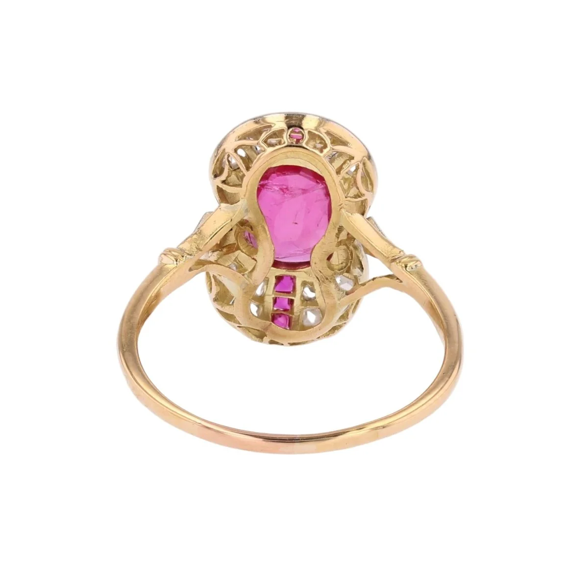 Bague Marquise en or jaune, platine, rubis et diamants - Image 4