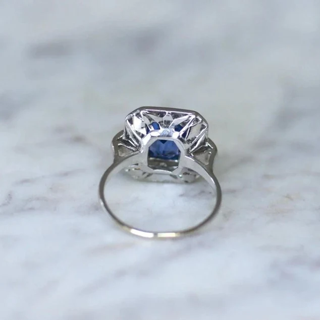 Bague Art Deco Saphir de Ceylan 2.68 Cts et Diamants - Image 9