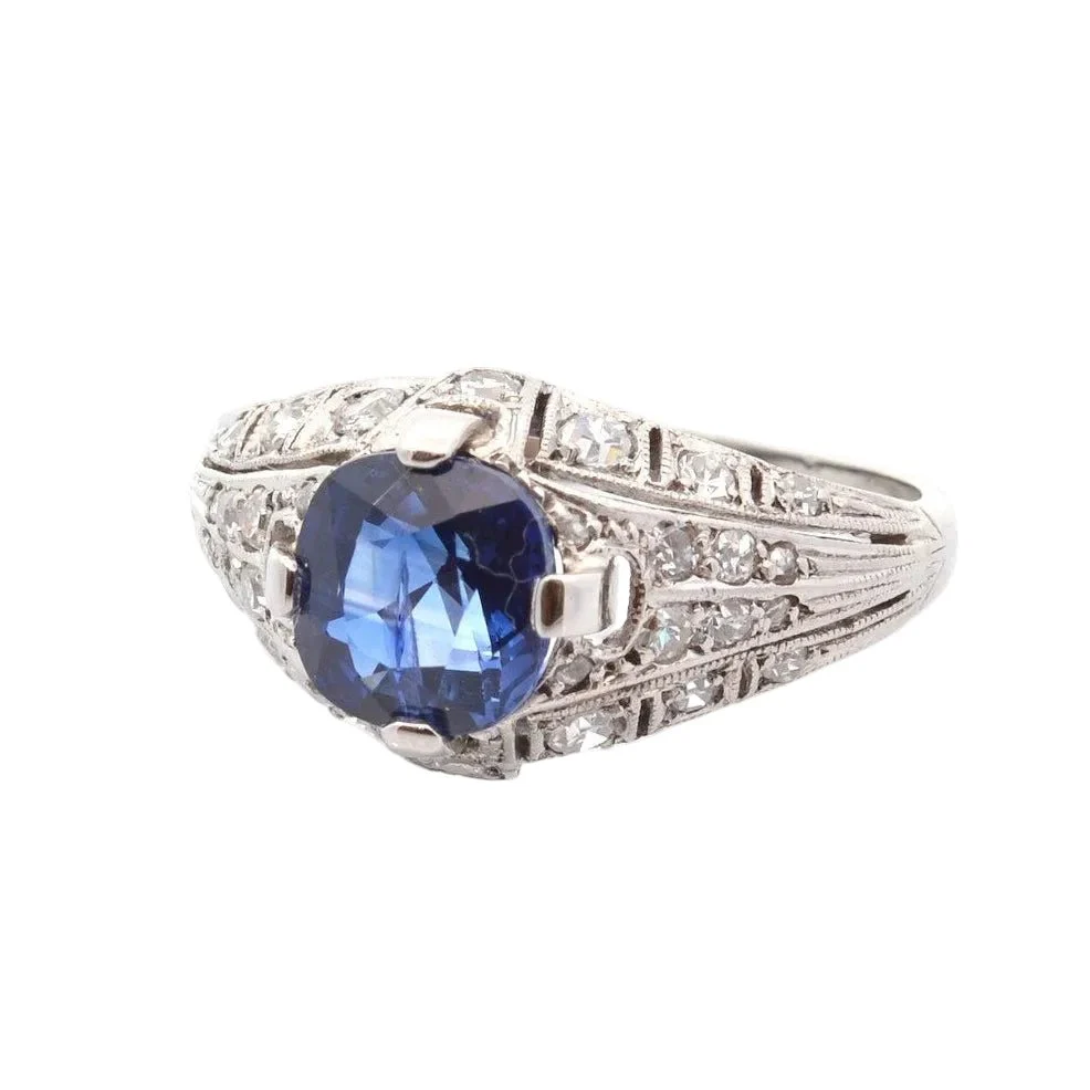Bague en platine, saphir et diamants - Image 3