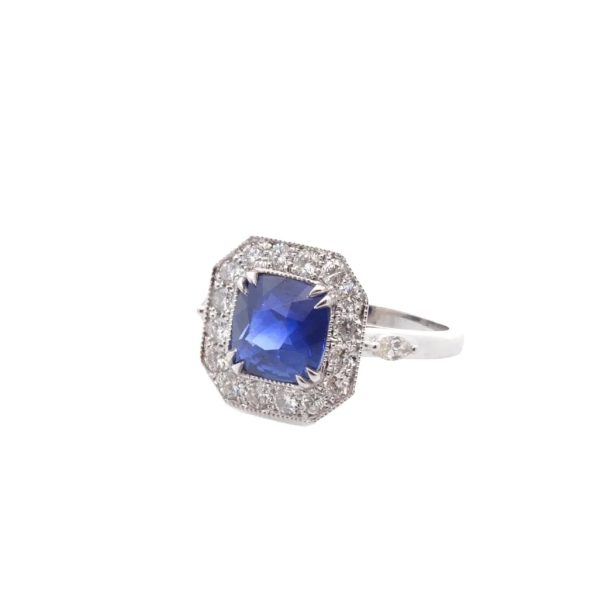 Bague Art Déco en platine, saphir et diamants - Image 2