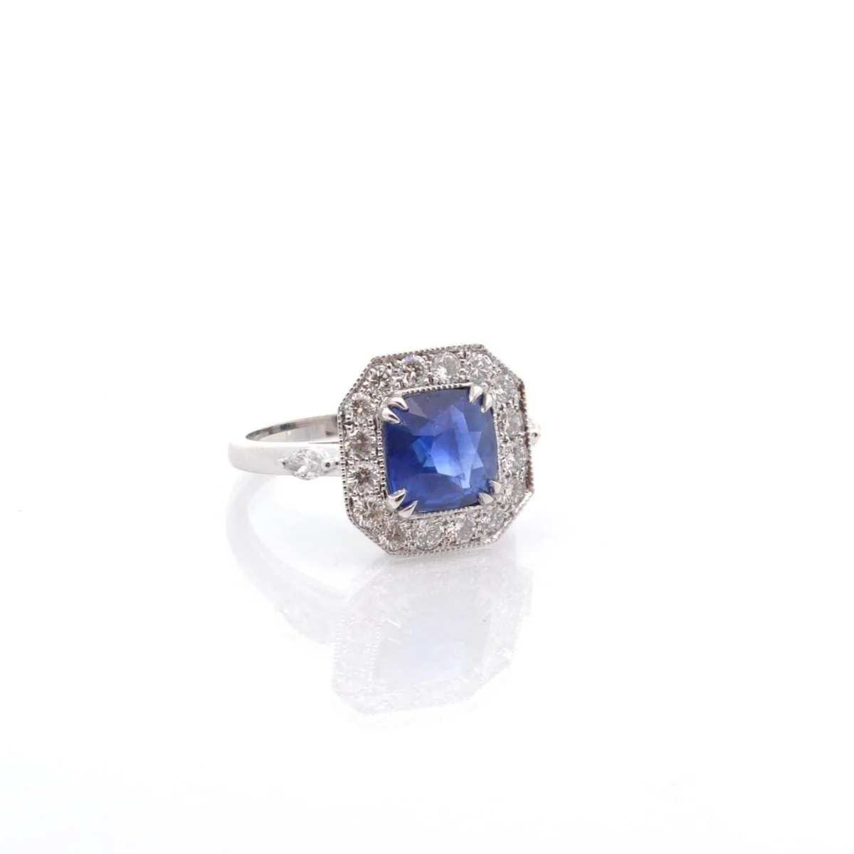 Bague Art Déco en platine, saphir et diamants - Image 4