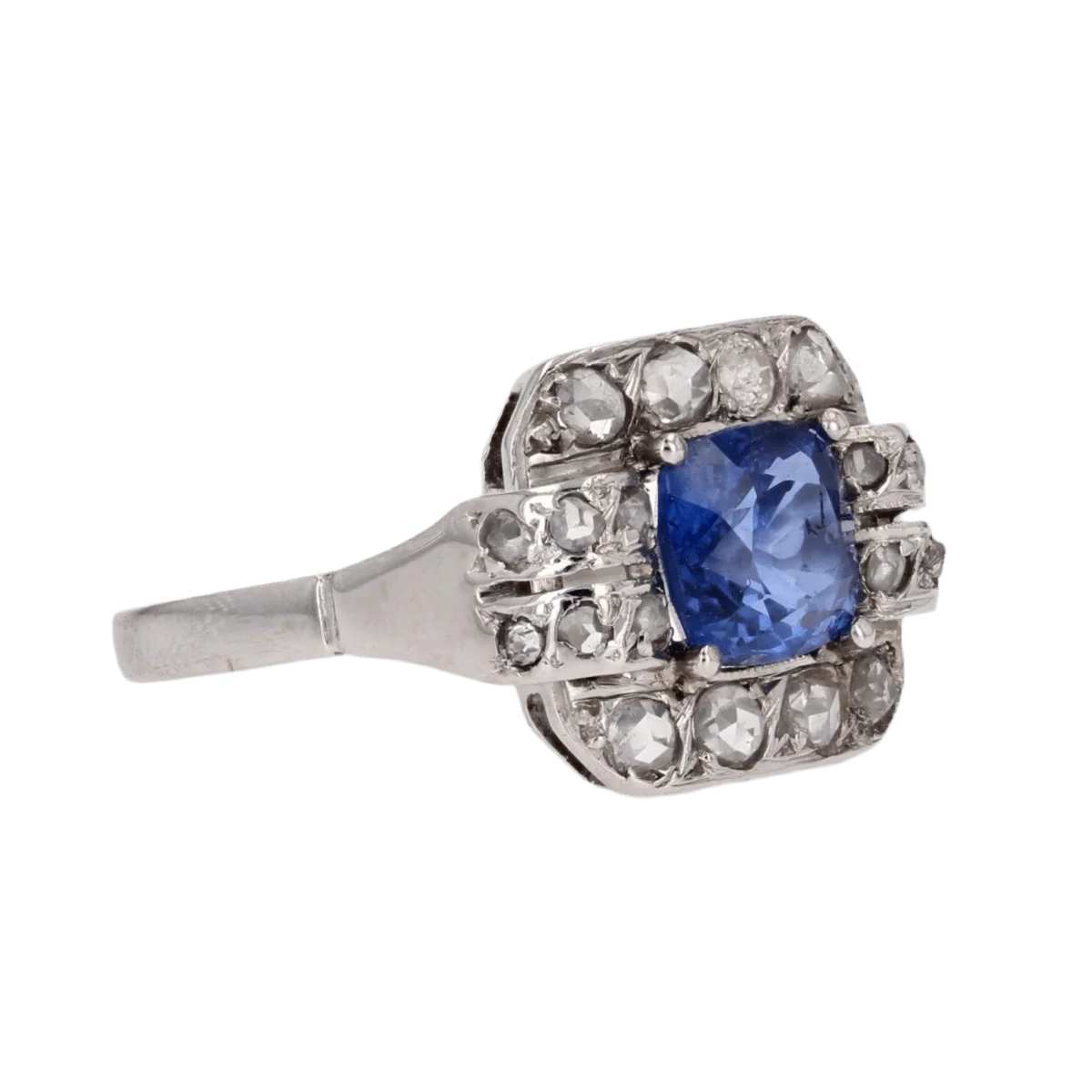Bague Entourage en platine, saphir et diamants - Image 5